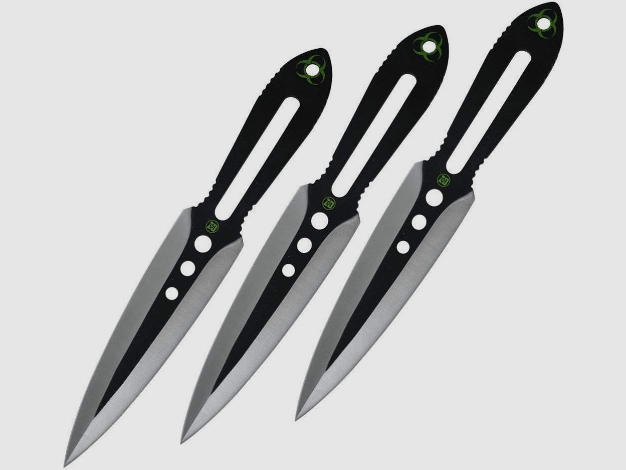 Wurfmesserset 3er Set mit schwarzen Griffen