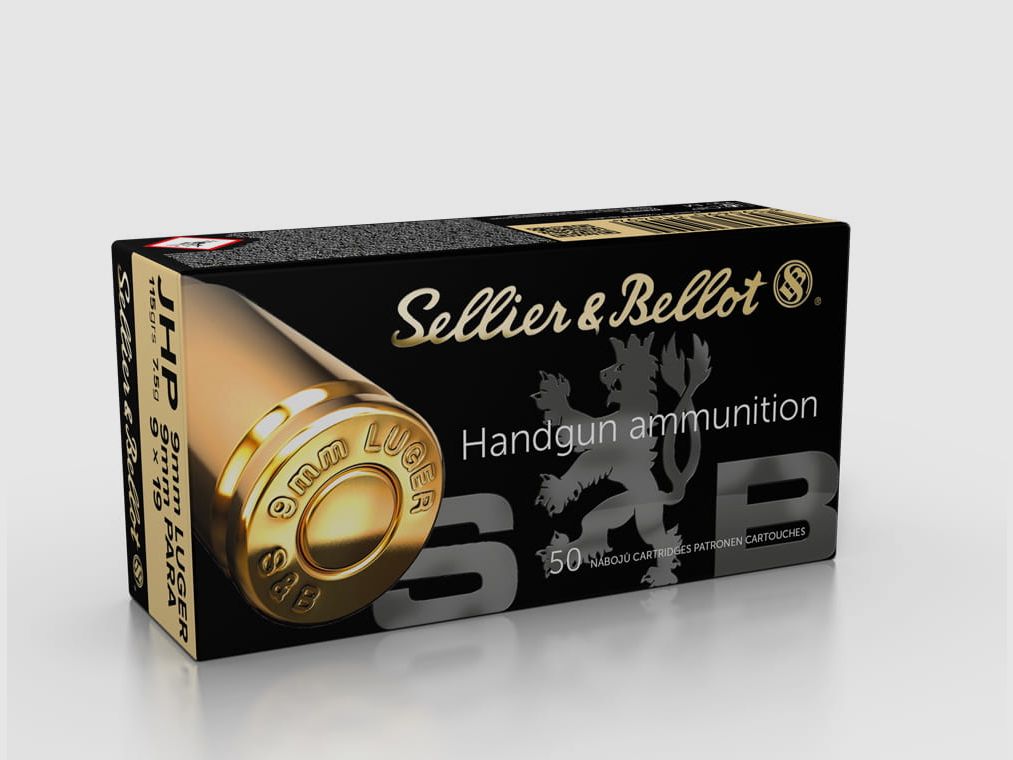Sellier&Bellot munitions cal. 9 mm Luger JHP 7,5 g/115 gr, boîte de 50 pièces