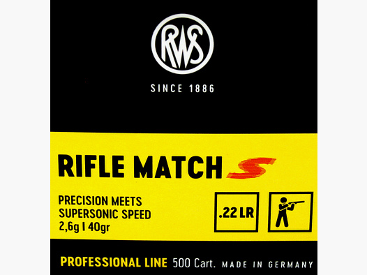 50 Stück / Schuss RWS .22 l.r. lfb KK Munition RIFLE MATCH S 40grs 2,6g LRN Blei Rundkopf 345 m/s