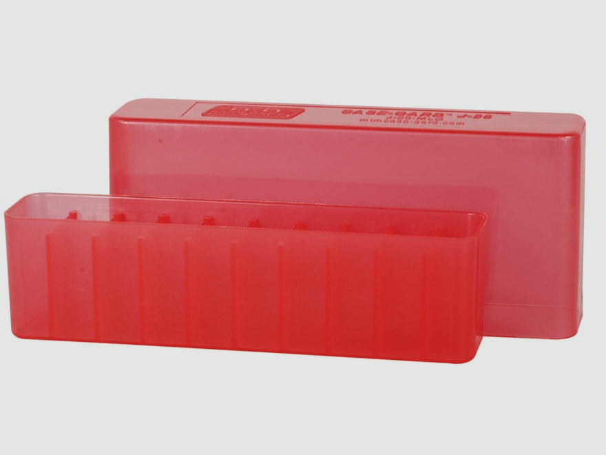 MTM scatola per cartucce J-20-MLD-29 rossa trasparente con coperchio per 20 cartucce .45-70 e altre.