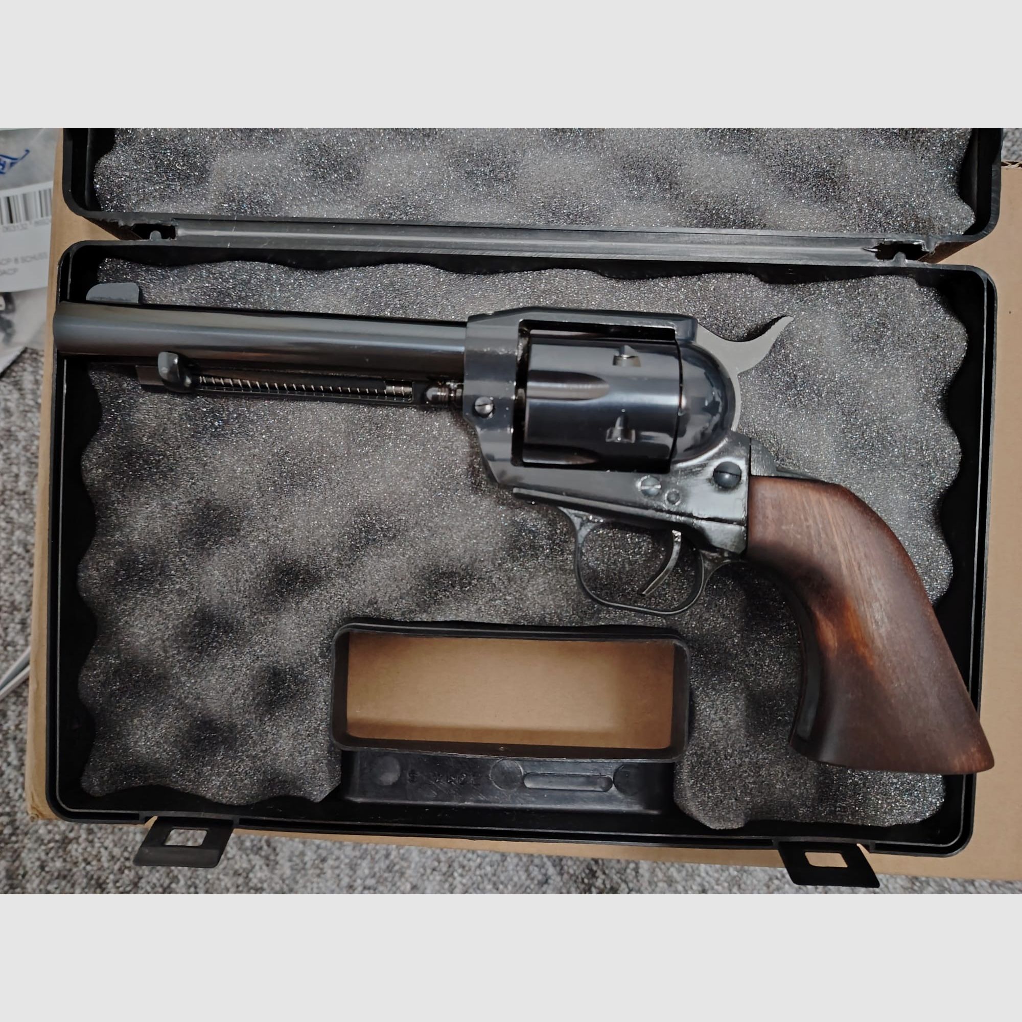 Cuno Melcher ME (Weihrauch) Single Action Army SAA LEP Revolver | 5,5 mm / .22 | inkl. Ersatzteil-Set und 6 Edelstahl Dummy Hülsen / Trainingshülsen | NEU & OVP