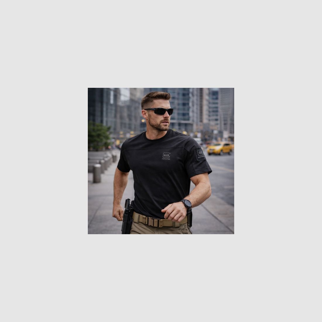 GLOCK Tactical T-Shirt Schwarz – Ripstop-Schultern, Stretch-Torso – Soft-Velcro-Badge – Größe M
