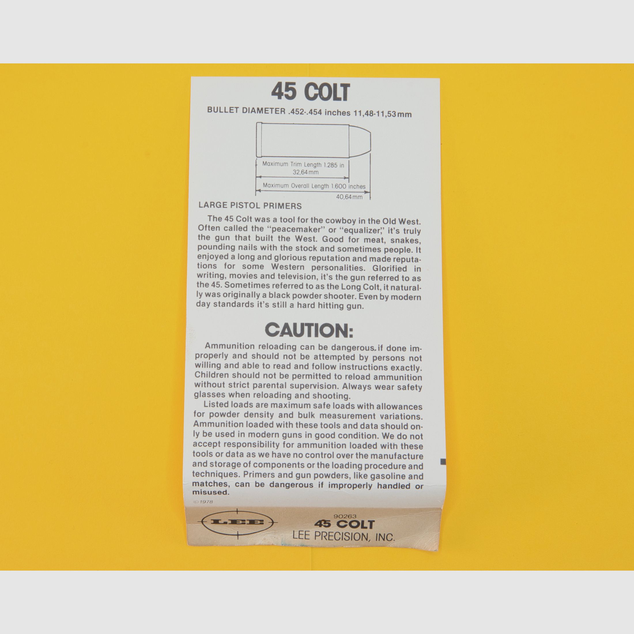 Conjunto de matrices de recarga manual Vintage LEE Lee Precision 90263 Classic Loader Calibre 45 Colt / 45 Long Colt