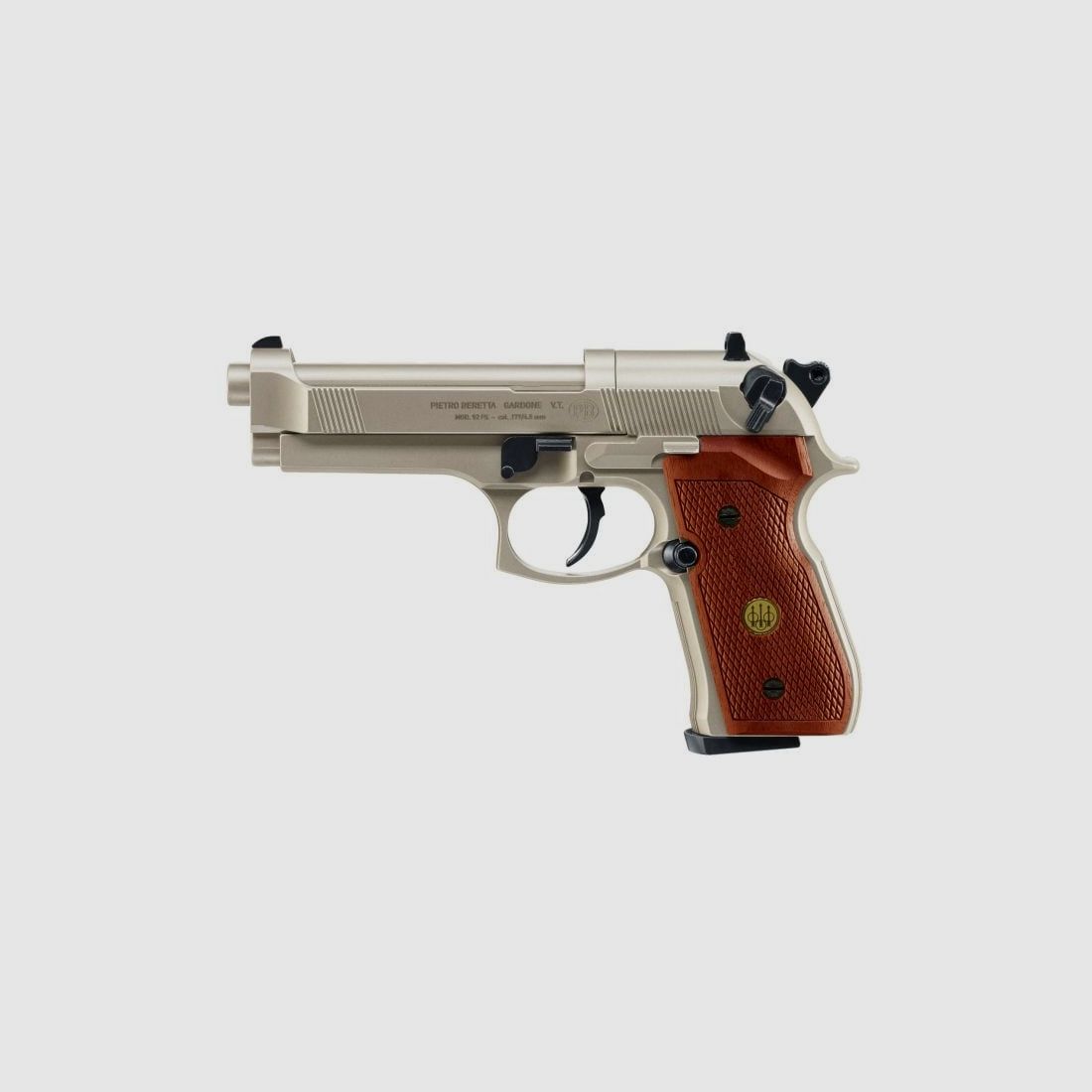CO2 Luftpistole Beretta 92FS Nickel Holzgriffschalen