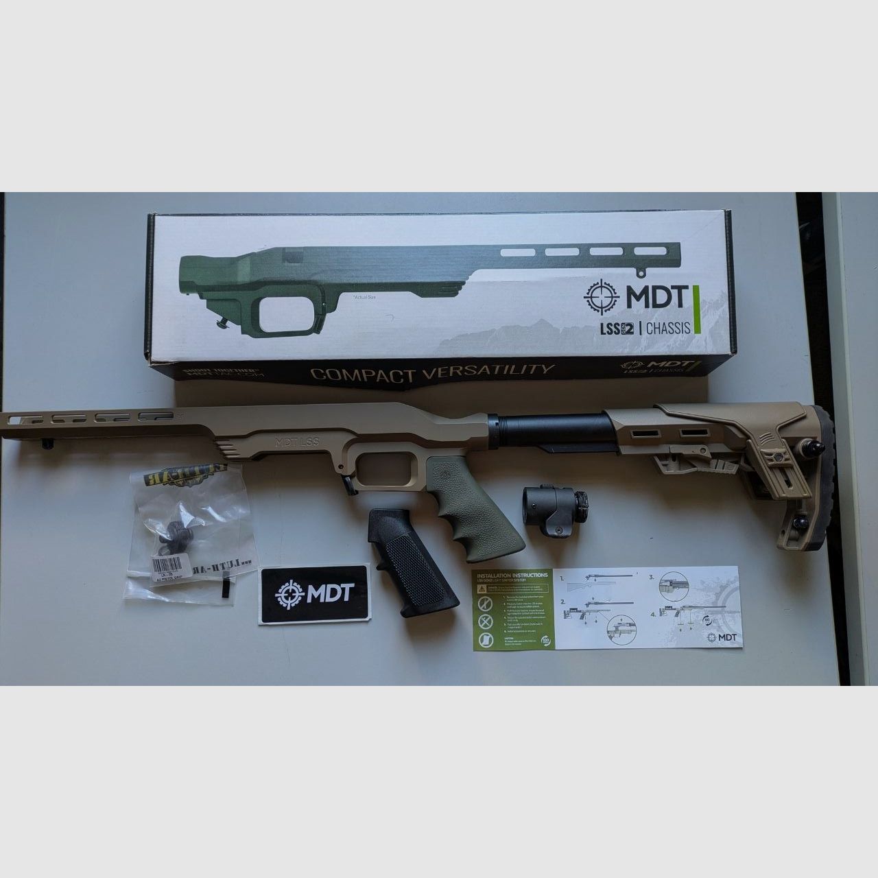 MDT LSS Gen 2 Chassis Ruger American SA RH FDE + Buffer Tube + GTS Scout Stock FDE + Grip – optional with Folding Stock Adapter, image 1 of 5