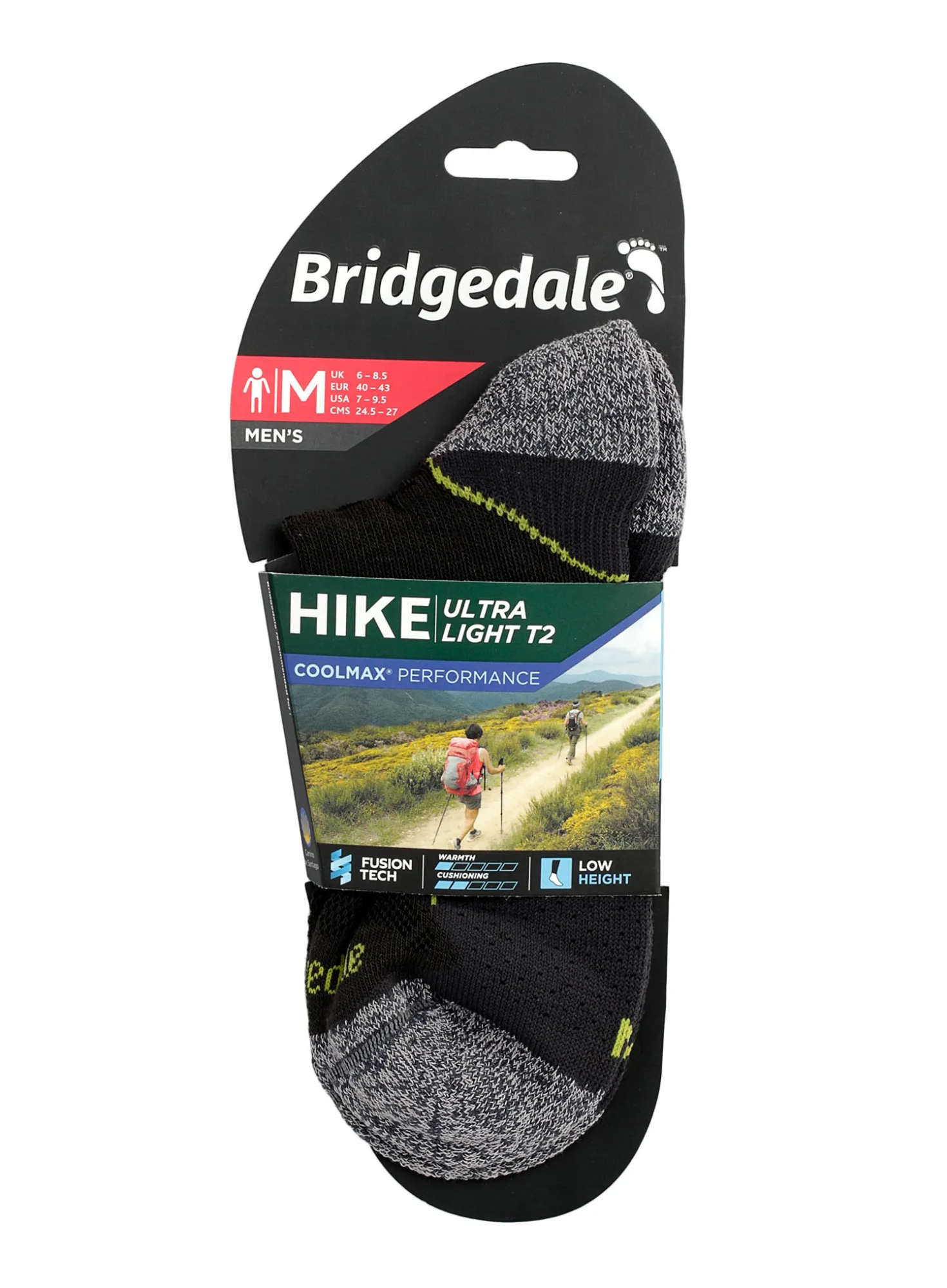 BRIDGEDALE Hike Ultra Light T2 Coolmax Performance Low socks – graphite/lime, image 4 of 4