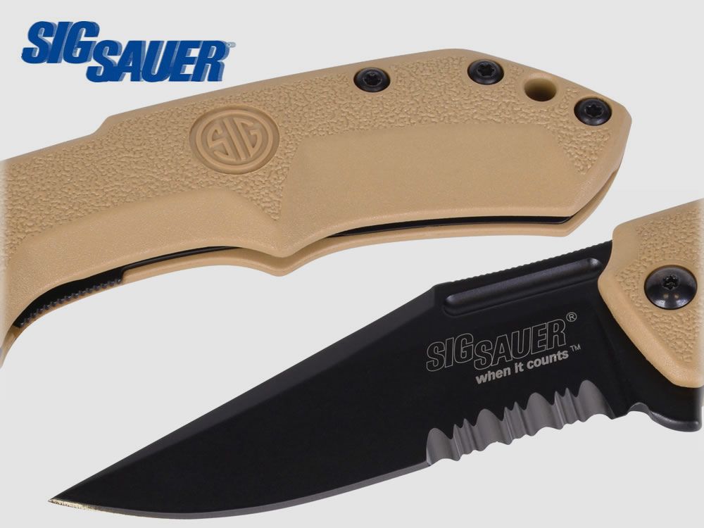 Taschenmesser Sig Sauer M1 TAN, Tactical Folding Knife, Clippoint-Klinge 90 mm, GĂĽrtelclip
