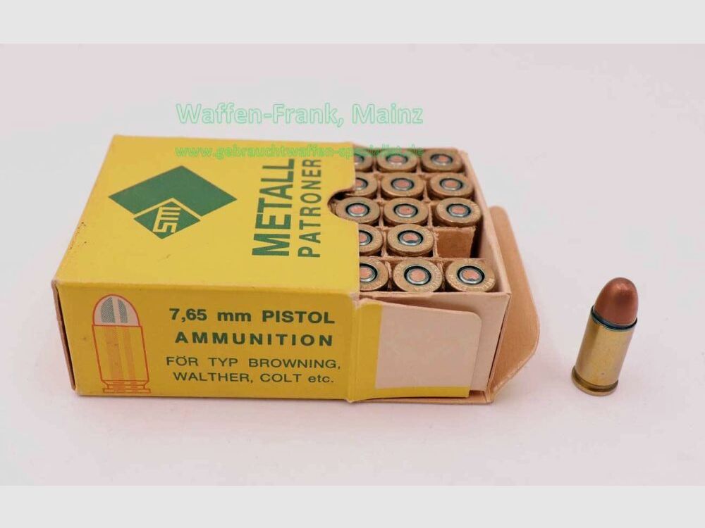 Metallverken Västeras Munitions de Pistolet 7,65mm Browning/.32ACP