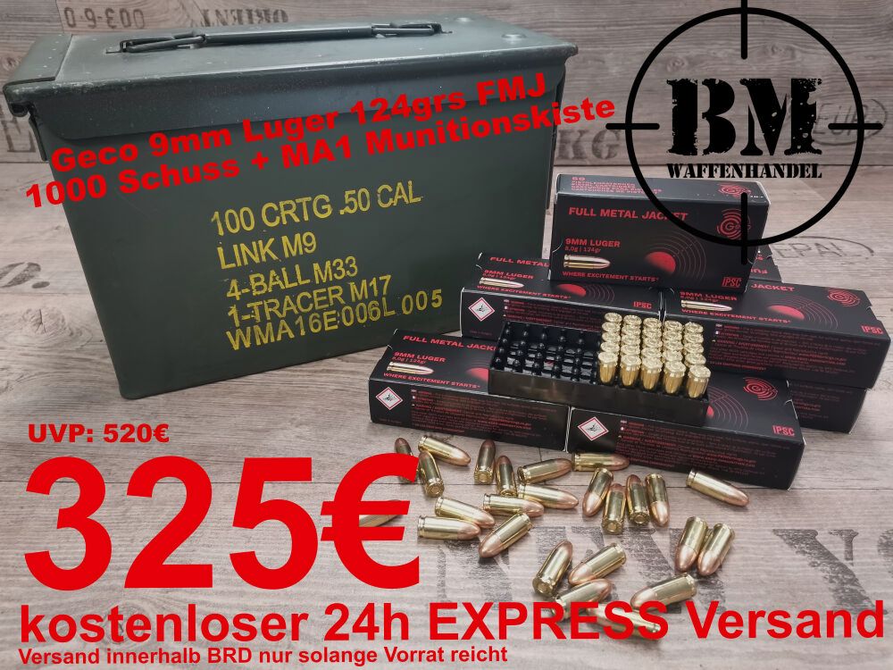 Geco 9mm 1000 Schuss + Kiste + KOSTENLOSER EXPRESS VERSAND
