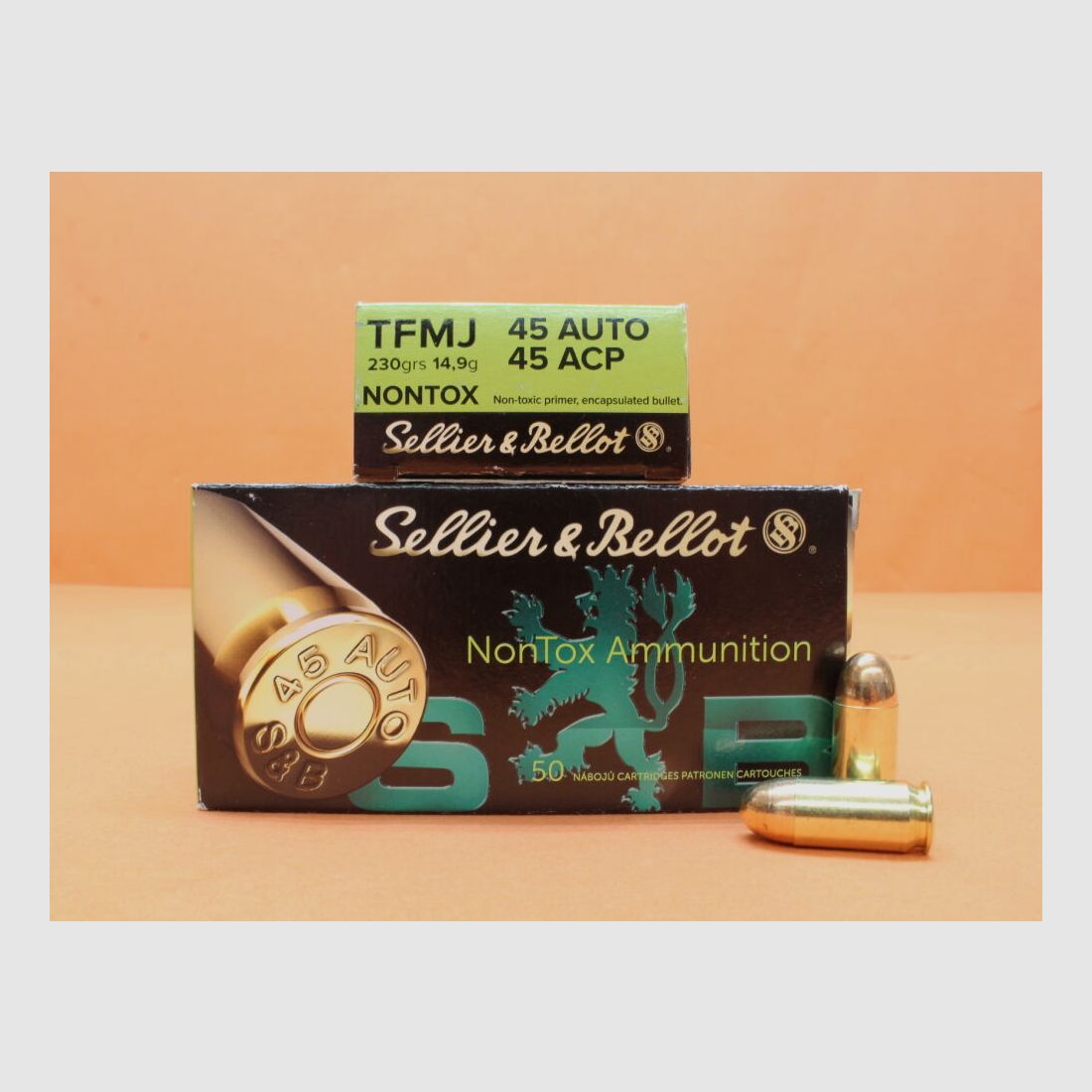 S&B/ Sellier&Bellot .45Auto cartridges S&B/ Sellier&Bellot 230grs TFMJ NONTOX VE 50 cartridges/ 14.9g full metal jacket