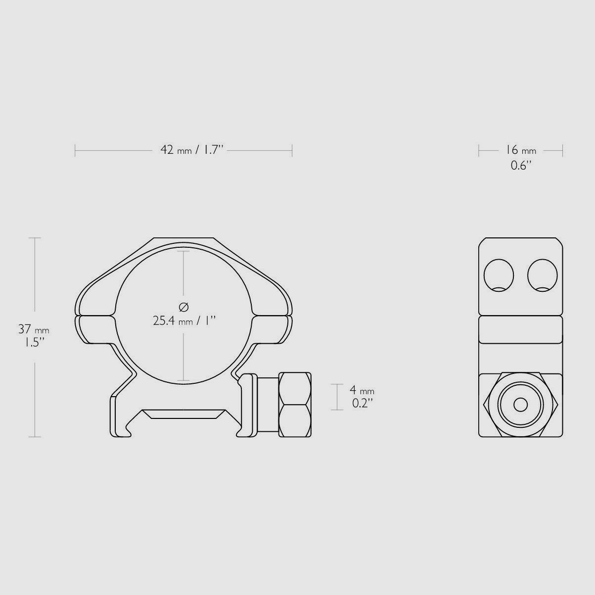 HAWKE 23000 1" 25,4mm Präzision Stahl Ringmontagen Niedrig für Weaver Schiene