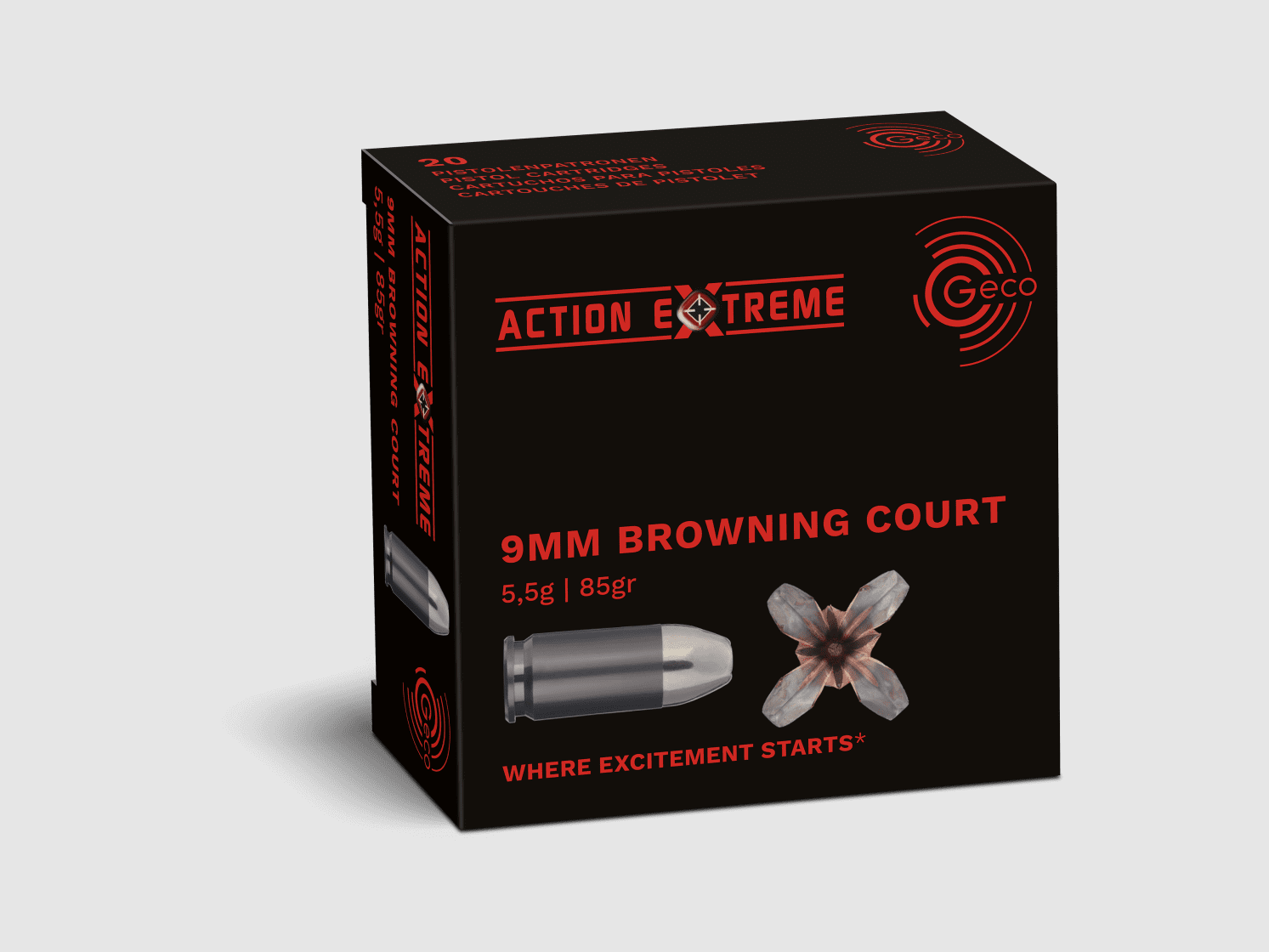 Geco 9 mm Br. Kort ACTIE EXTREME 85gr. - 20 stuks.