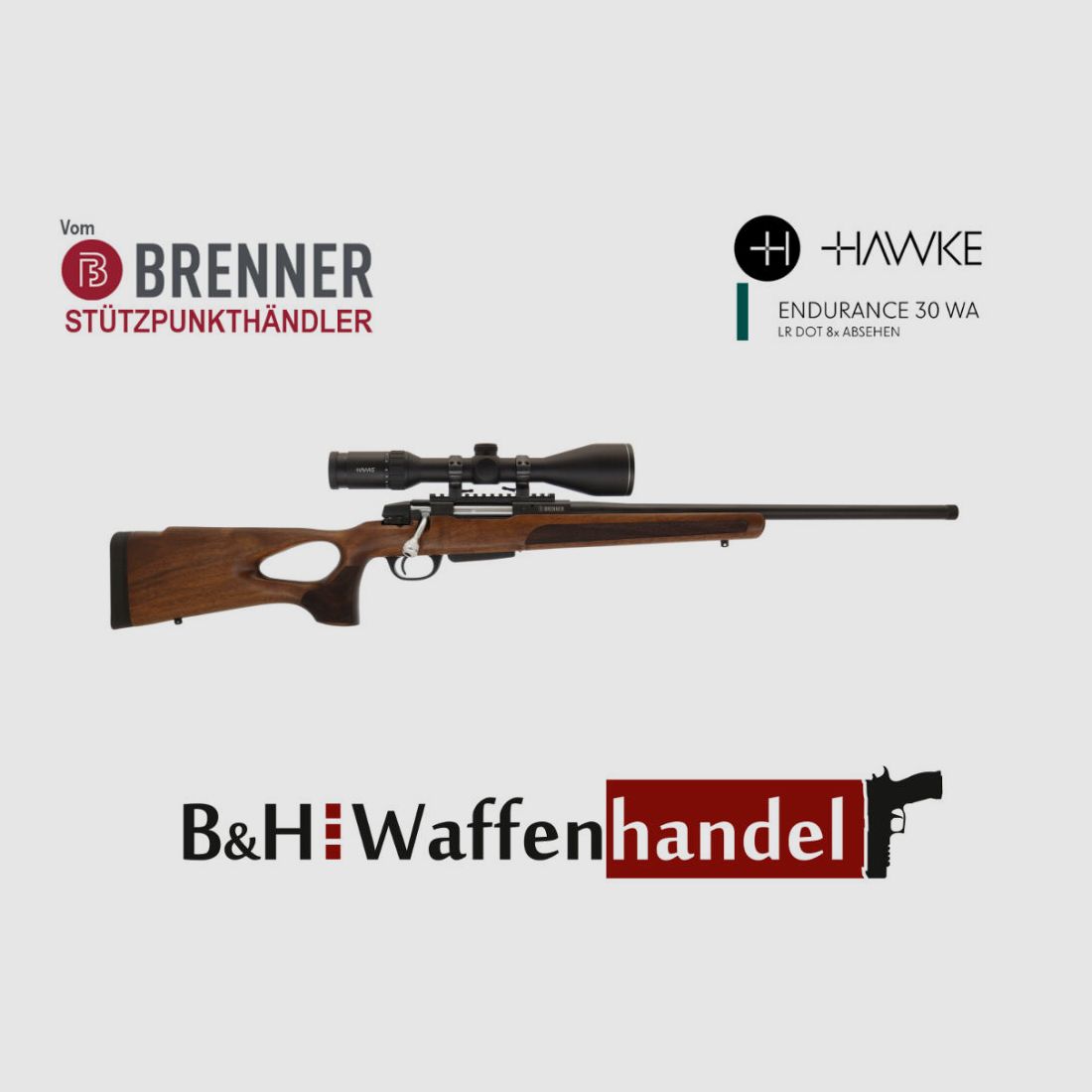 Brenner Komplettpaket: Brenner BR20 Lochschaft mit Hawke Endurance 2.5-10x50 Repetierer