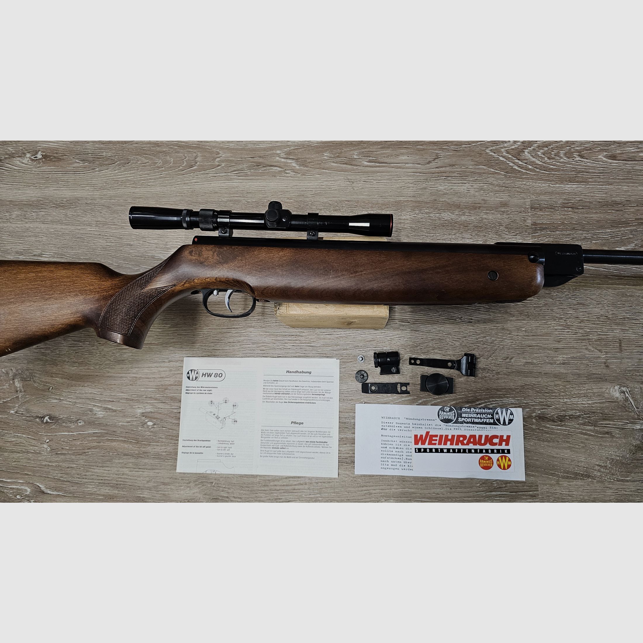 Weihrauch HW80, kaliber 4,5 mm, ver reikende luchtgeweer met Norconia 3-7x20 richtkijker