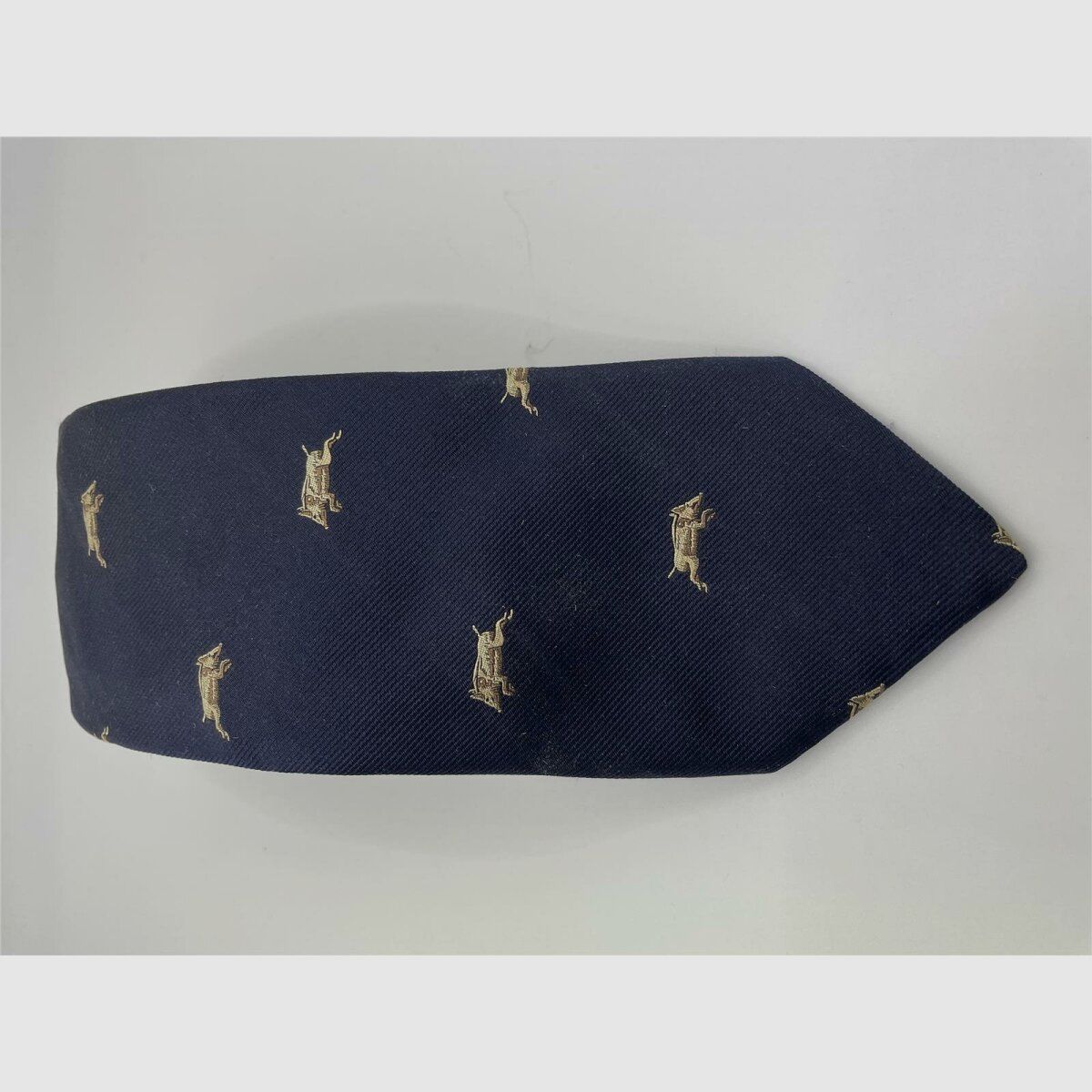 Robert Keyte Krawatte 100% Seide dunkelblau Motiv beige Wildschwein