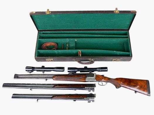 Doble rifle, -escopeta Ferlach, cal. (2x7x65R), (16/70, 7x65R), (2x16/70)