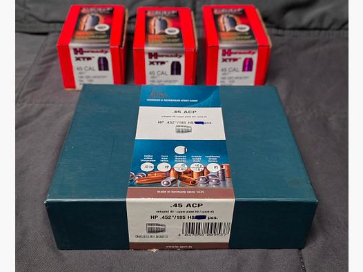 380 Stück .45 ACP Geschosse Hornady XTP + H&N Sport Händler & Natermann