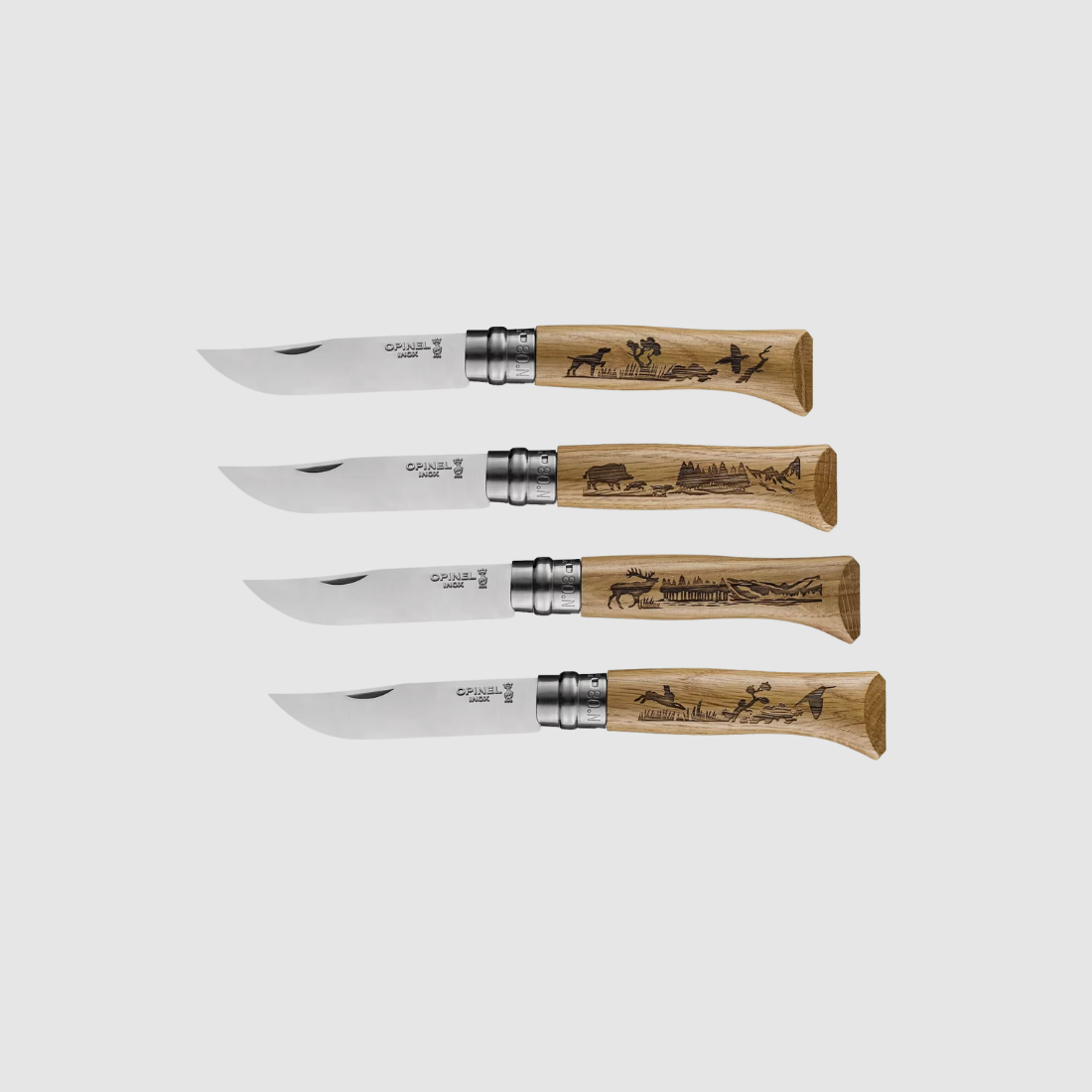 Opinel Coltello Legno Inciso lama 8,5 cm Varie Incisioni