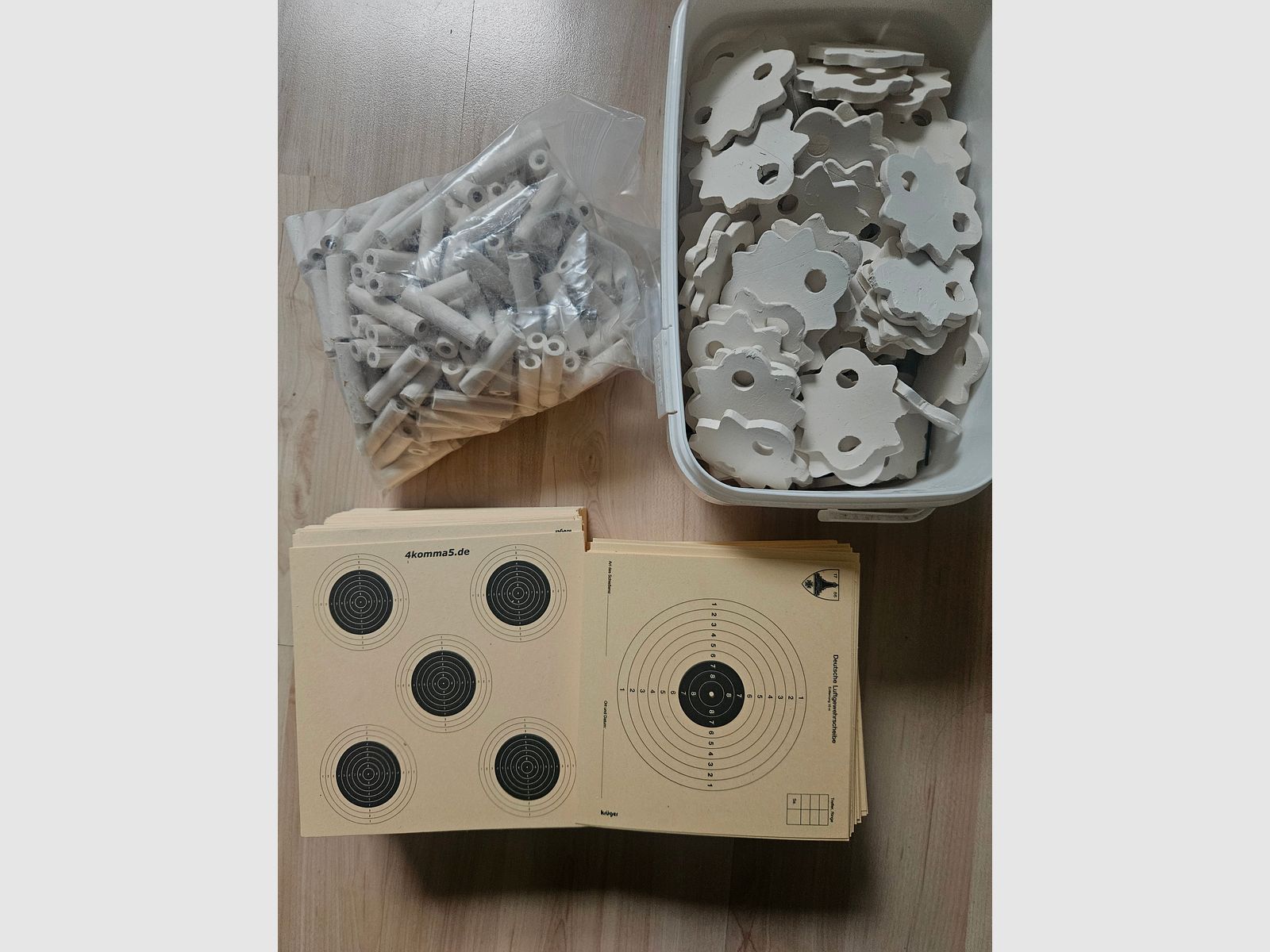 Bundle of air rifle targets, clay stars, clay tubes