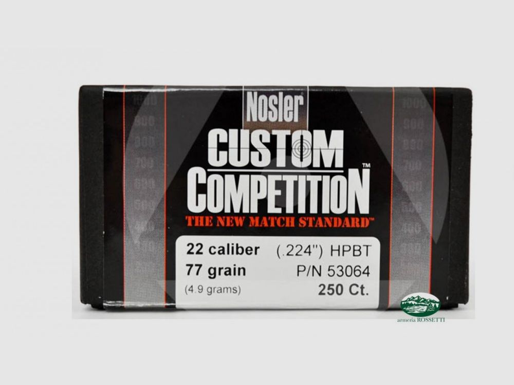 NOSLER projectiles CUSTOM COMPETITION cal.22 (224) - 77gr HPBT boîte de 250 pcs. 53064