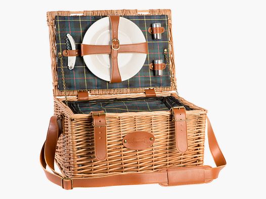 Lovergreen picnic motif picnic basket for two people Scottish Trianon green