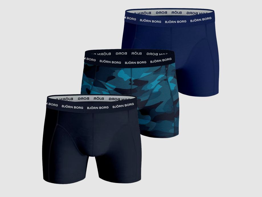 Björn Borg Boxershorts 3er-Pack Marinebau/Mittelblau/Druck - XL