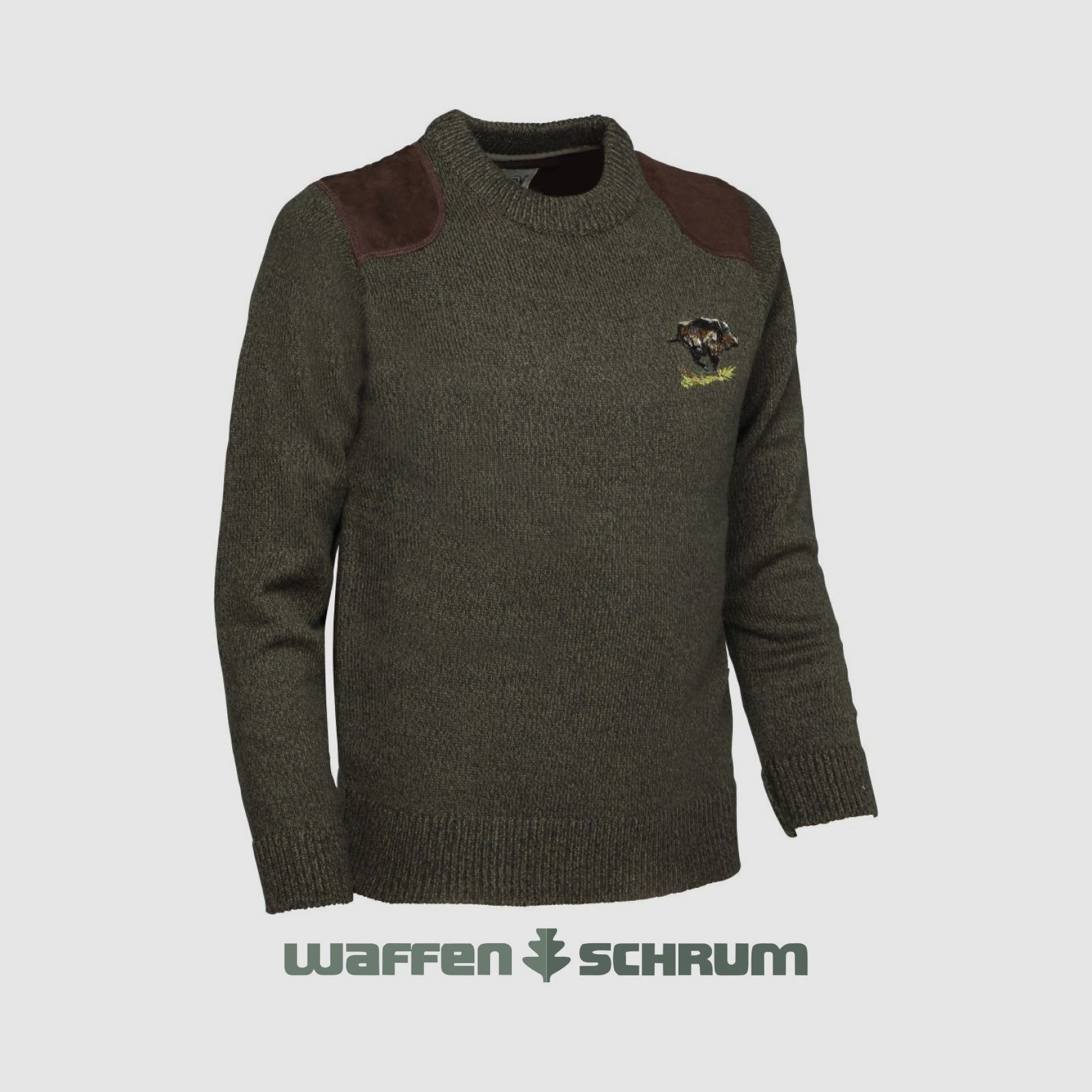 Percussion Pullover with Embroidery Khaki-Wild Boar