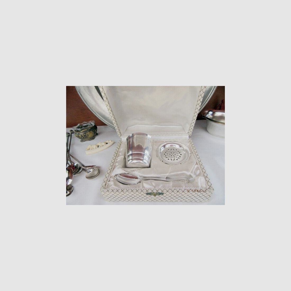 Silber Taufbecher Set Sieb Löffel Konvolut Paris England Jagdbecher