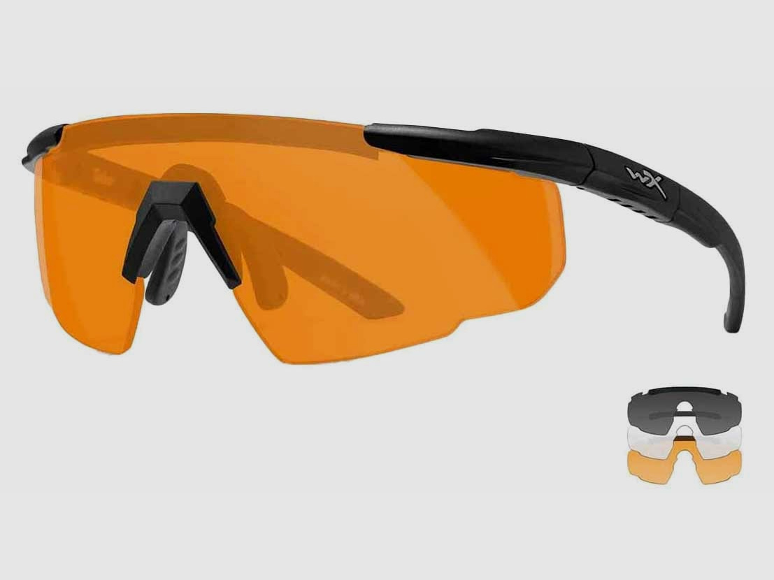 Wiley X Schießbrille Saber Advanced Set Gläser: grau, klar, helles orange, Gestell: matt schwarz