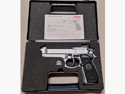 Beretta CO2 Pistole M92 FS – silberne Vollmetall-Ausführung + 2x Trommelmagazin