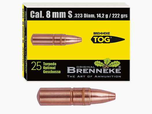 Brenneke Geschoss 8mm S (.323) TOG 14,2g / 220grs 25 Stück