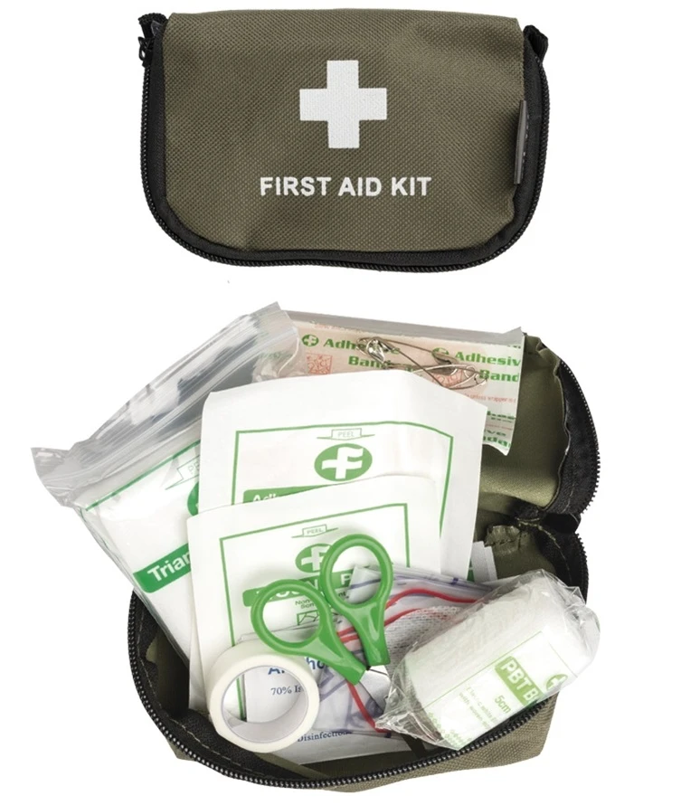 Small Mil-Tec hiking and survival first aid kit with equipment
