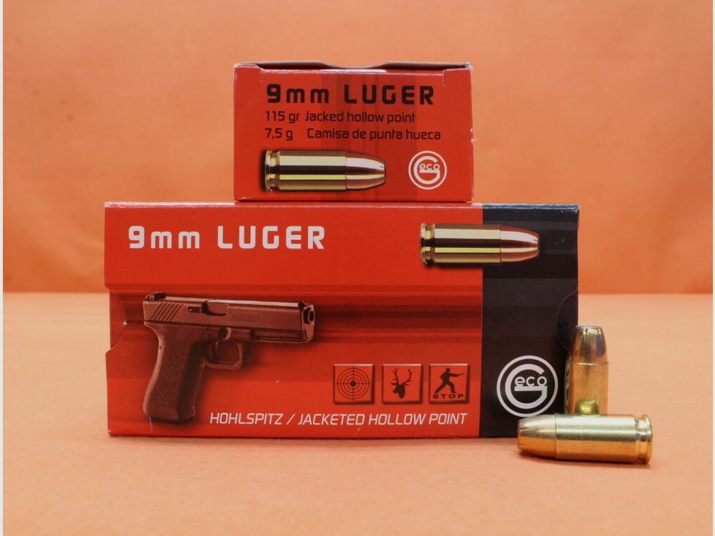 GECO Patrone 9mmLuger GECO 115grs JHP (2317707) VE 50 Patronen/ 7,5g Hohlspitz (mit Sollbruchstellen)