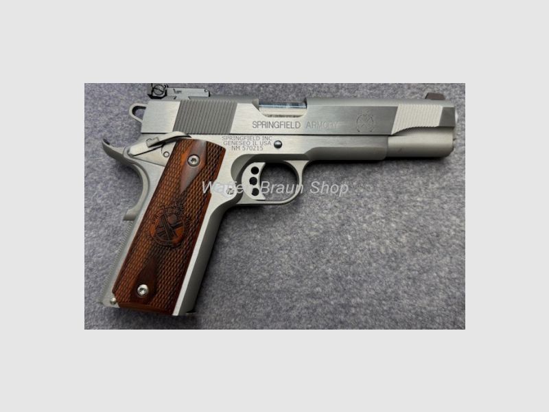 Springfield 1911A1 Stainless .45 Auto 5 Zoll Holzgriffschalen GEBRAUCHTWAFFE (2019)