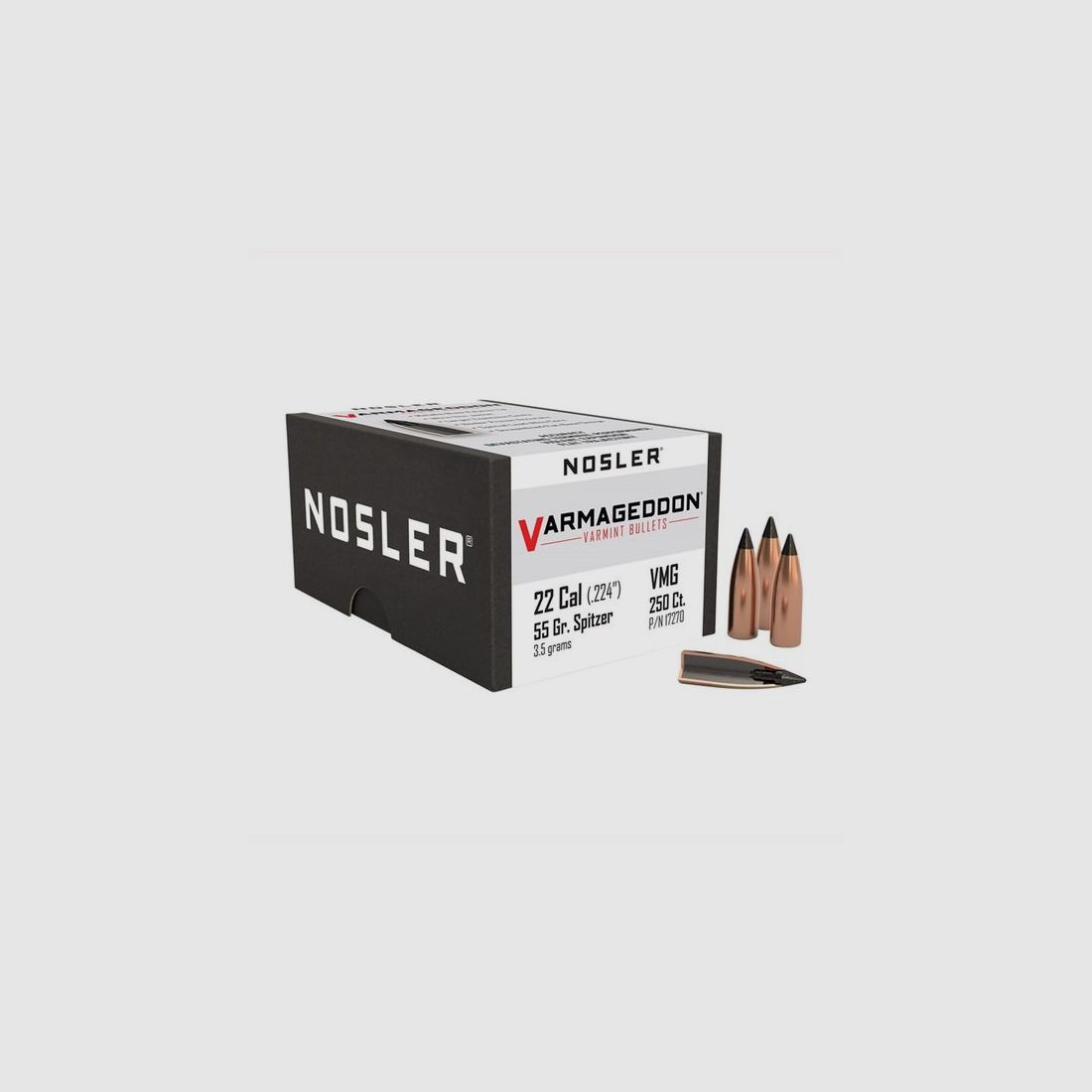 NOSLER 22 CALIBER (0.224″) 55GR FLAT BASE BULLET 250/BOX