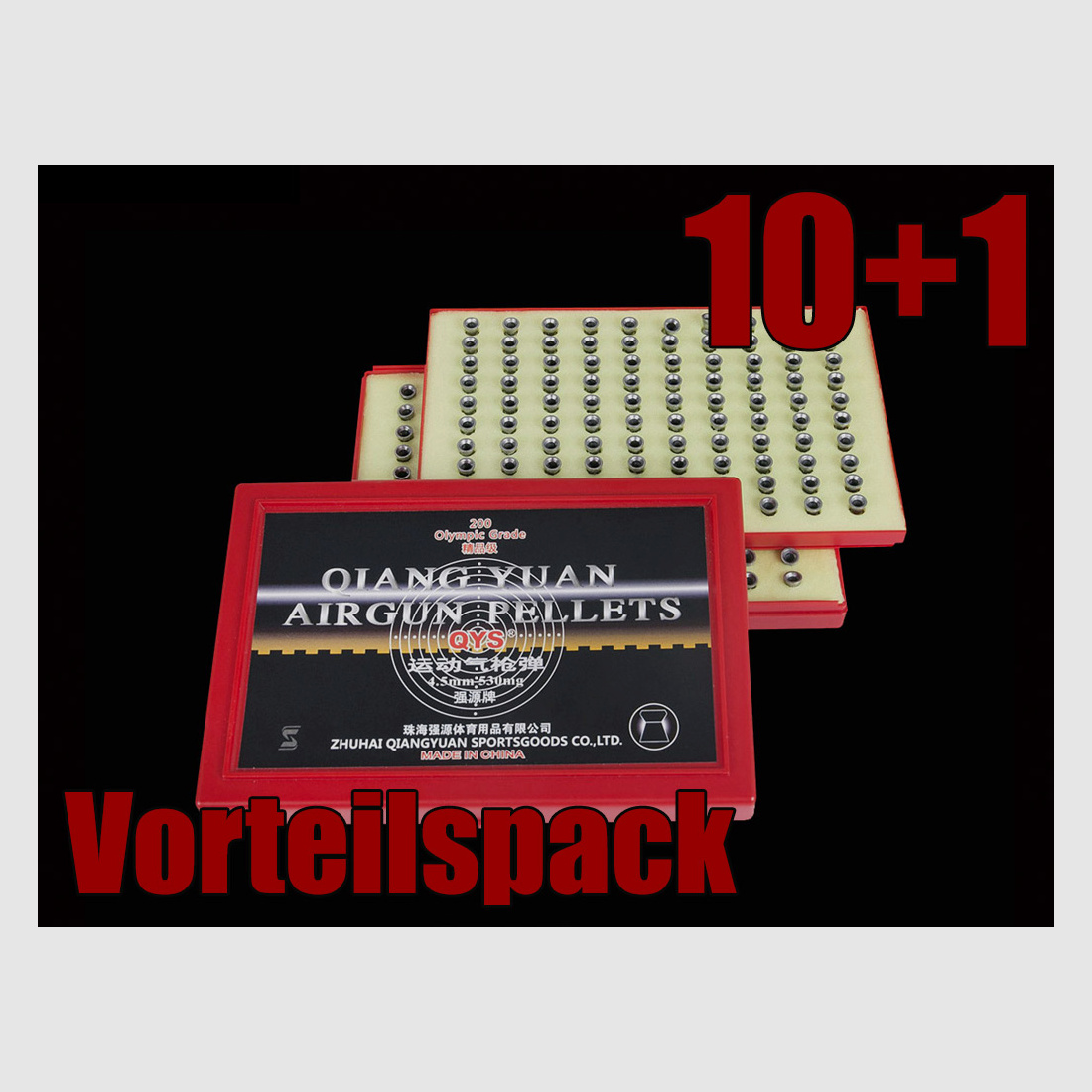 10+1 GRATIS x 200 StĂĽck QYS Qiang Yuan Sports Olympic Grade Diabolo, Flachkopf, glatt, handverlesen, 0,53 g, Kaliber 4,50 mm