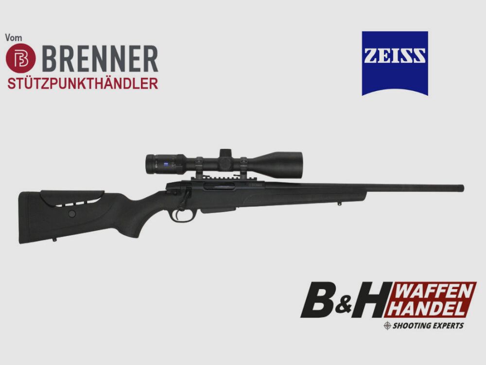 Pakiet kompletny Brenner: BR 20 Polimeryzowany uchwyt z Zeiss V6 2.5-15x56 gotowy do montażu karabinu myśliwskiego z powtarzalnym mechanizmem