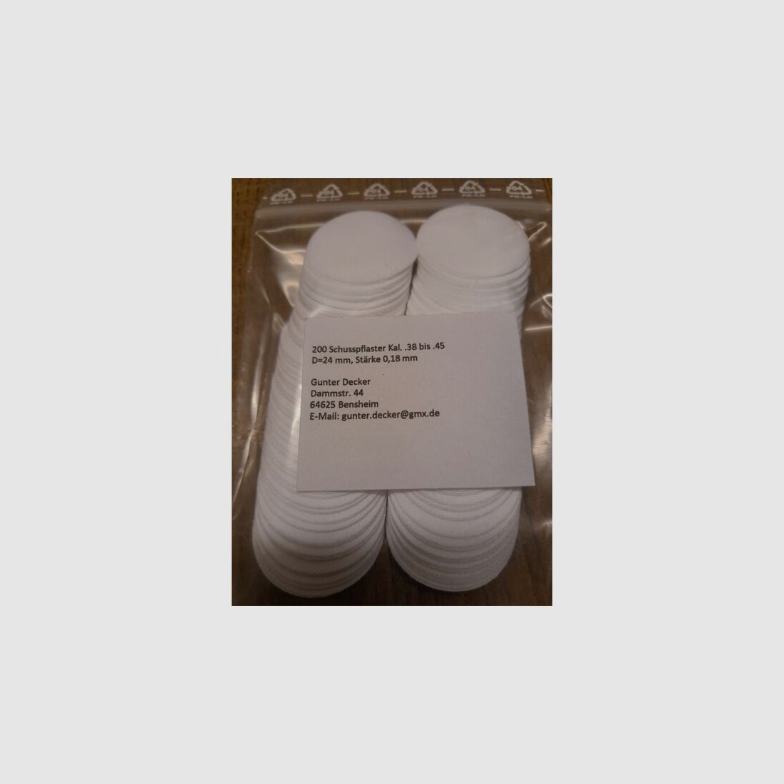Schusspflaster Vorderlader Kal. .38 bis .45 Ø 24mm Durchmesser, Stärke 0,18mm 0,007inch