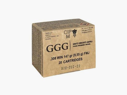 CAJA DE 20 MUNICIONES GGG .308 Win 147 FMJ