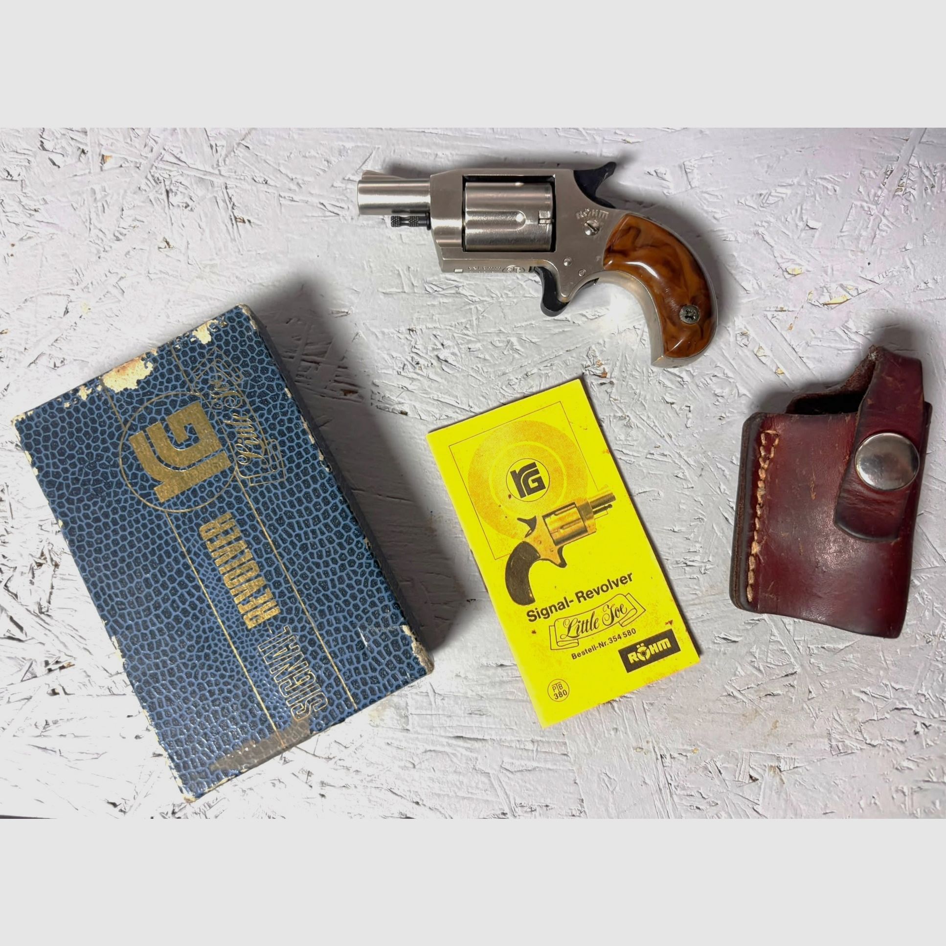 Röhm Littel Joe in 6 mm Knall Original Karton und Dokumentazione + Borsa in pelle per cintura