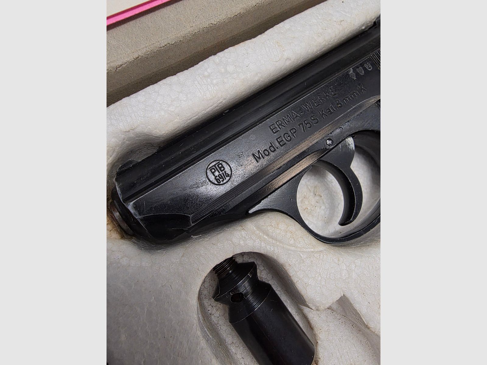 SRS Schreckschuss Pistole Erma EGP 75 S Beschuss 1978 im Kaliber 8mmK PTB 69/4