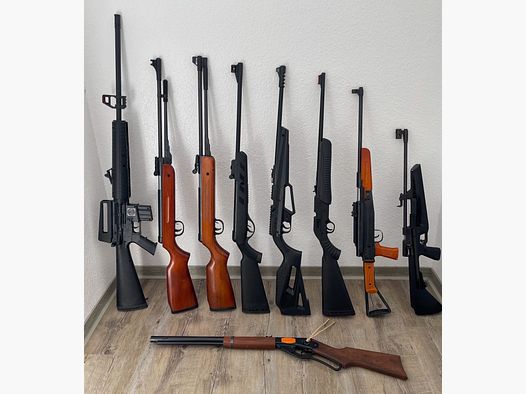 Collection de carabines à air comprimé — canon plié, à levier latéral et à levier inférieur (calibres variés)