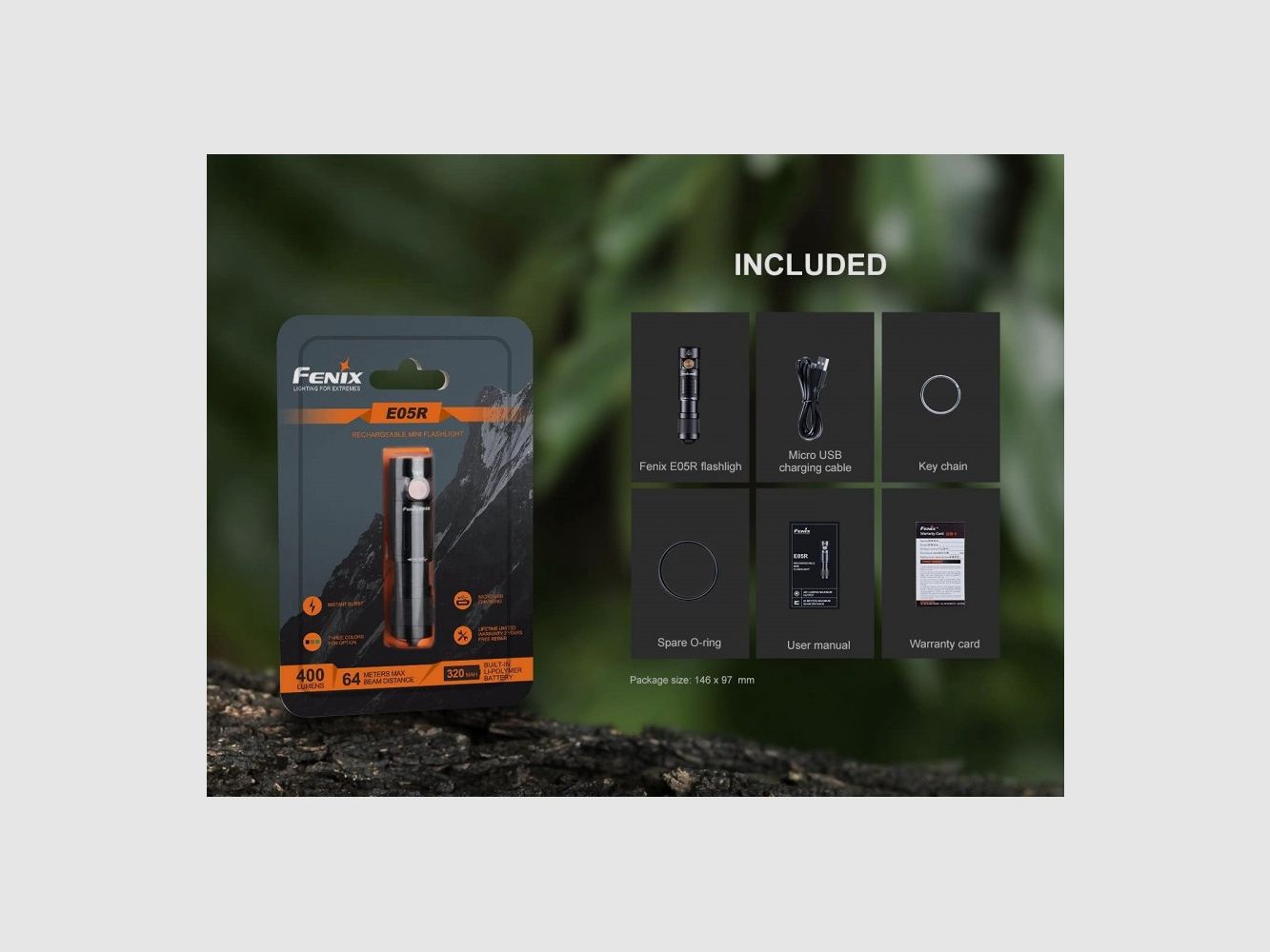 FENIX E05R linterna recargable 400 lúmenes 64 metros, imagen 3 de 6