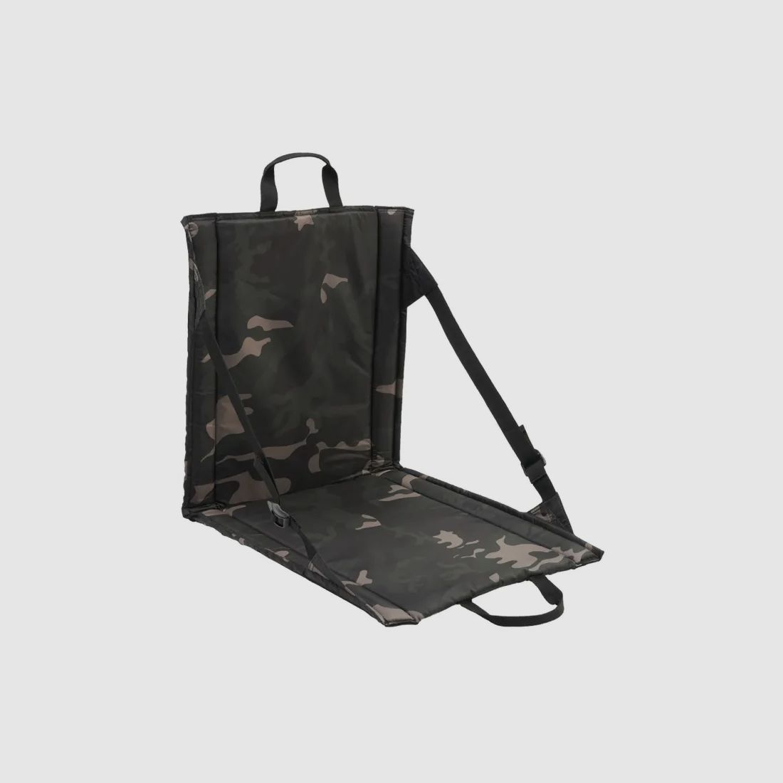Folding seat with carrying handle + mesh pocket for 2 drink bottles - Dark Camo