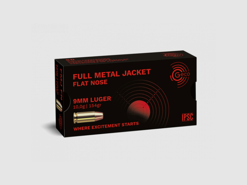 GECO FMJ FLAT NOSE PATRONEN - 9x19MM - 154GRS. - 50 STÜCK