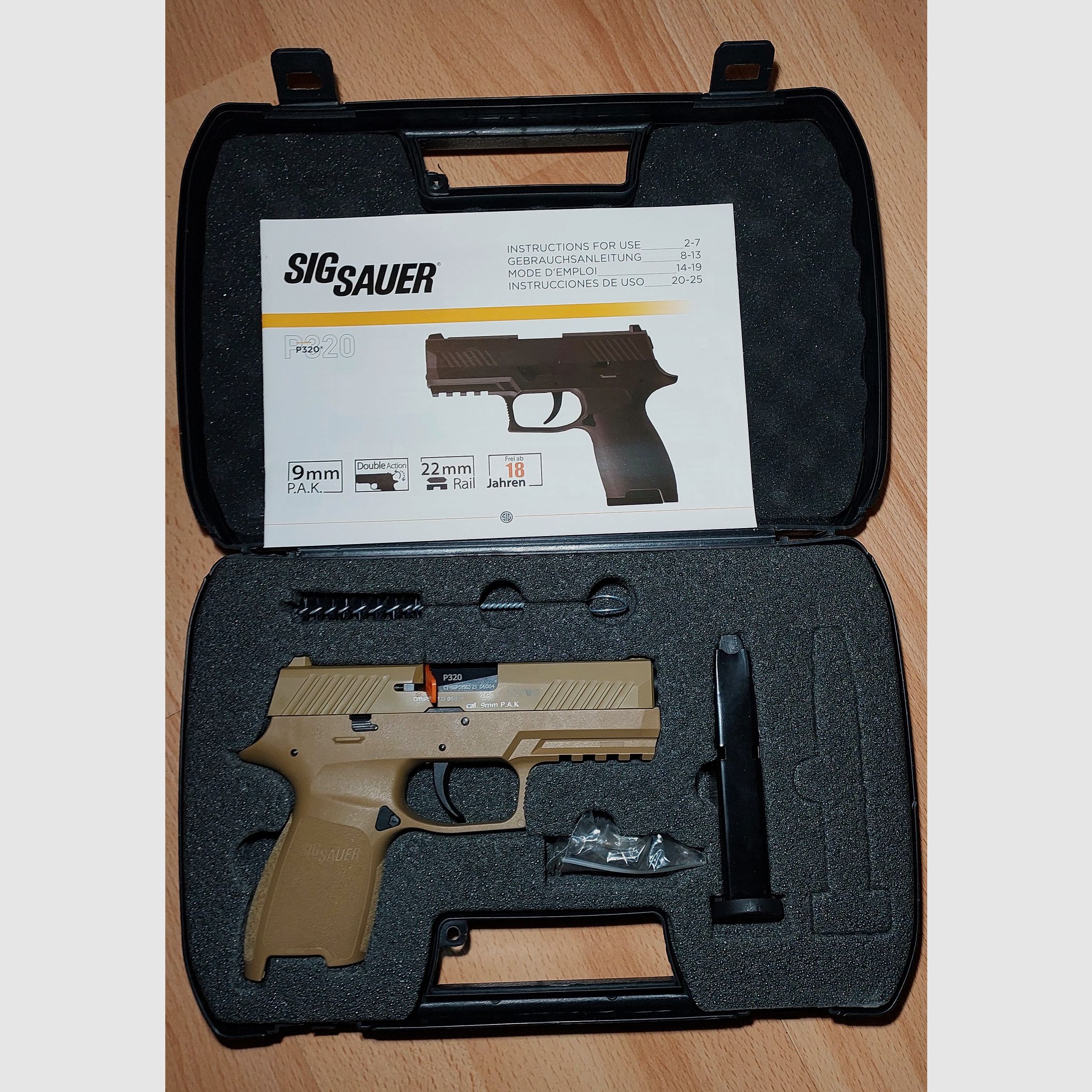 SIG SAUER P320 TAN SRS-PISTOLE 9MM P.A.K. (PTB 1038) NOWY
