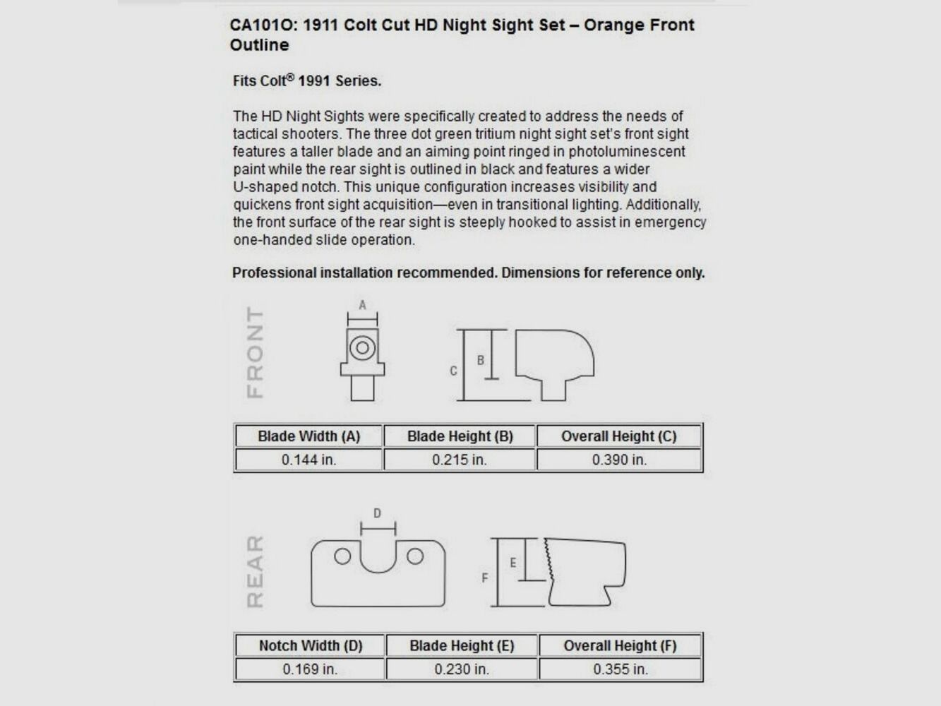 Trijicon N-Visierset Oranje HD Colt 1911