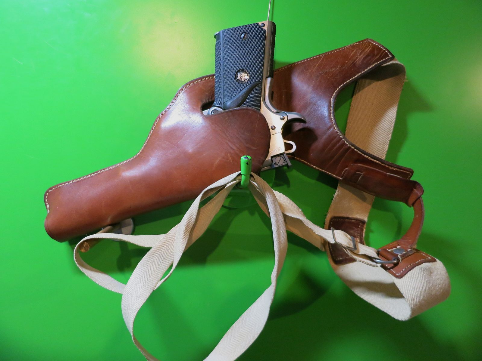 Schulterholster, Revolver + Pistole  6" z. B. 1911, Leder + Textil (Webgurt)