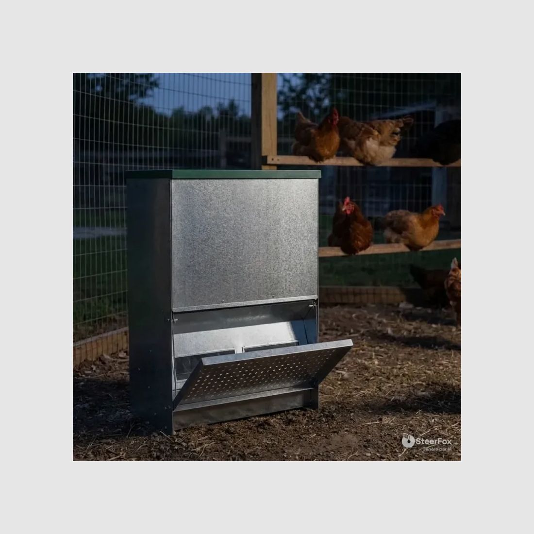 Trichterfütterer Anti-Schädlinge Rooster 40kg - Verzinkter Stahl für Geflügel, Bild 1 von 4