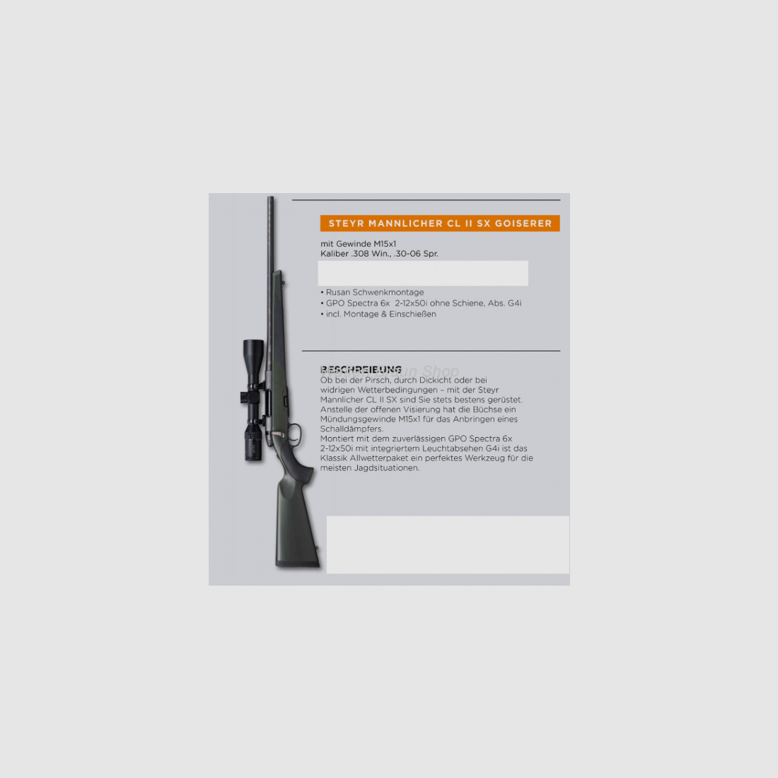 MANNL. CL.II SX/KL ohne Visierung. Kal. 308 mit GPO 6x 6-12x50i+Rusan SWM